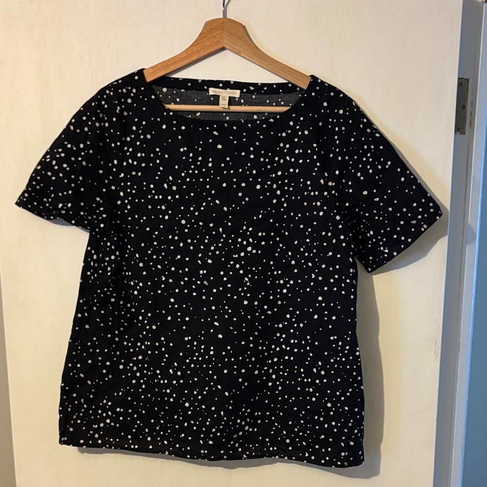 Eileen Fisher Black and White Speckled Blouse